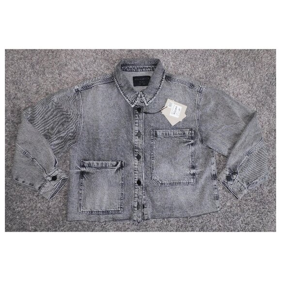 ALLSAINTS Women's Nicky Oversized Denim Shirt Jacket In Vintage Black NEW Size M - Picture 1 of 6